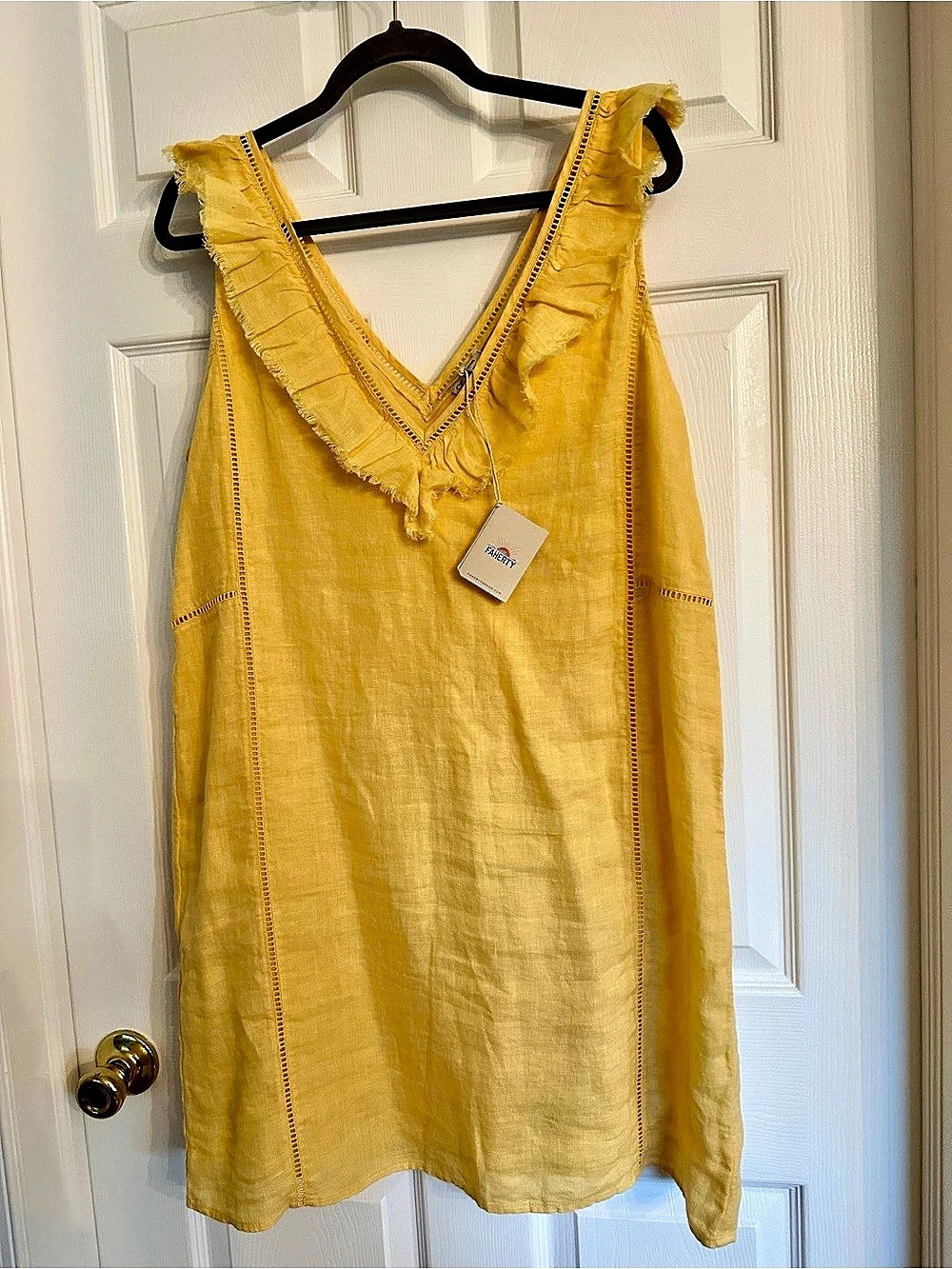 Faherty Ellis Linen Shift Dress Marigold Yellow: Size Large